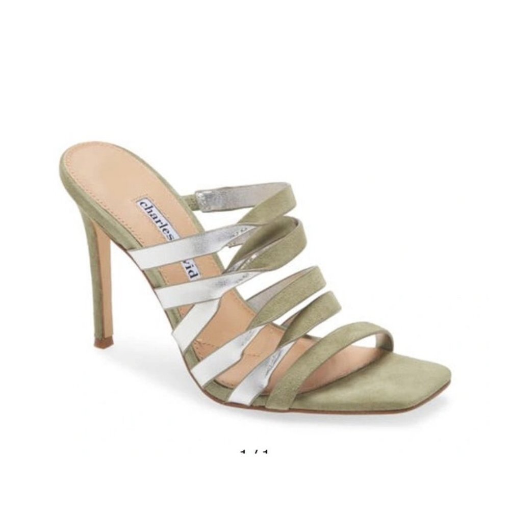 Charles David Sage Silver Suede Vocal Slip On Strappy High-Heel Sandals 9M